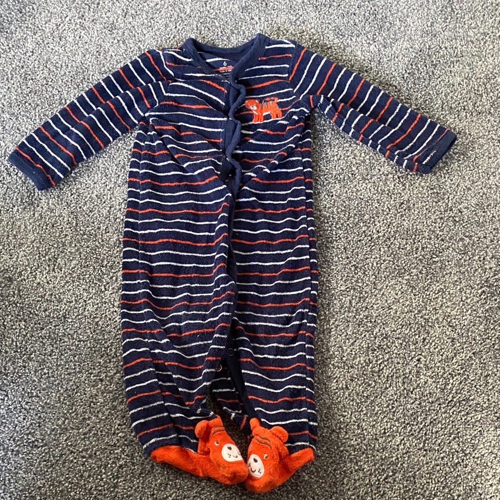 Carter's Navy and Orange Striped Footie